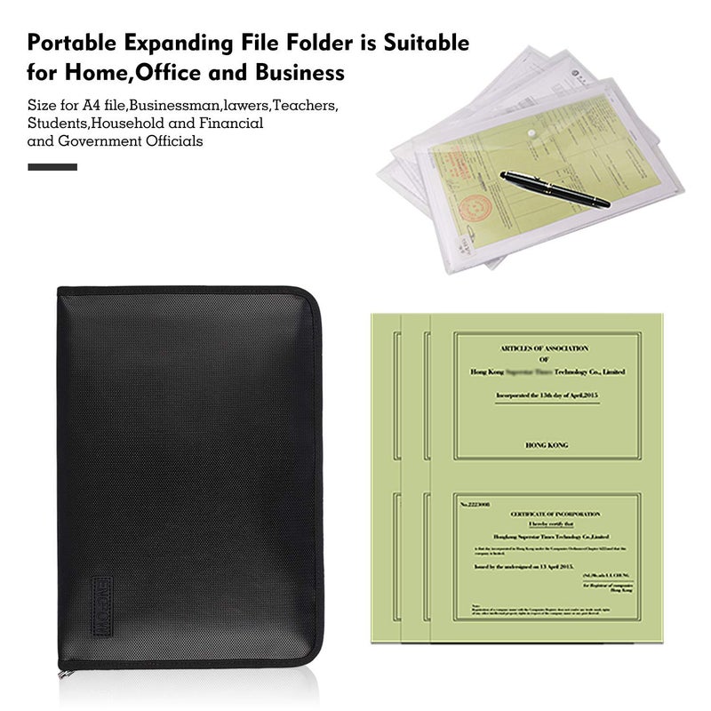 ENGPOW Expanding File Folder Important Document Organizer Fireproof & Waterproof Document Bag with A4 Size 3 Pockets Zipper Closure Non-Itchy Silicone Coated Portable Filing Wallet Pouch(14.3inx9.8inx1.6in) - Image 4